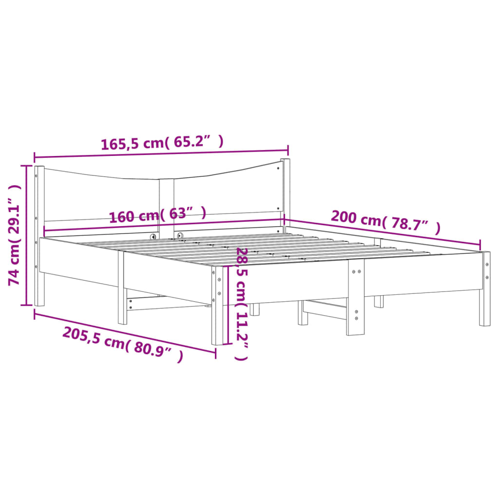 Bed Frame without Mattress 160x200 cm Solid Wood Pine