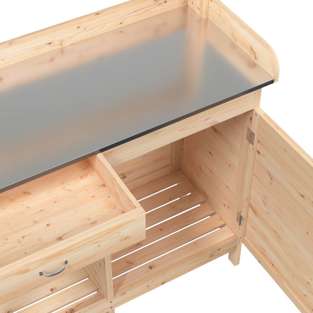 Potting Table with Cabinet 110,5x45x124,5 cm Solid Wood Fir