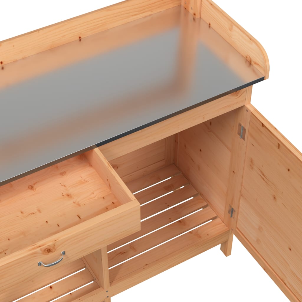 Potting Table with Cabinet Brown 110,5x45x124,5 cm Solid Wood Fir
