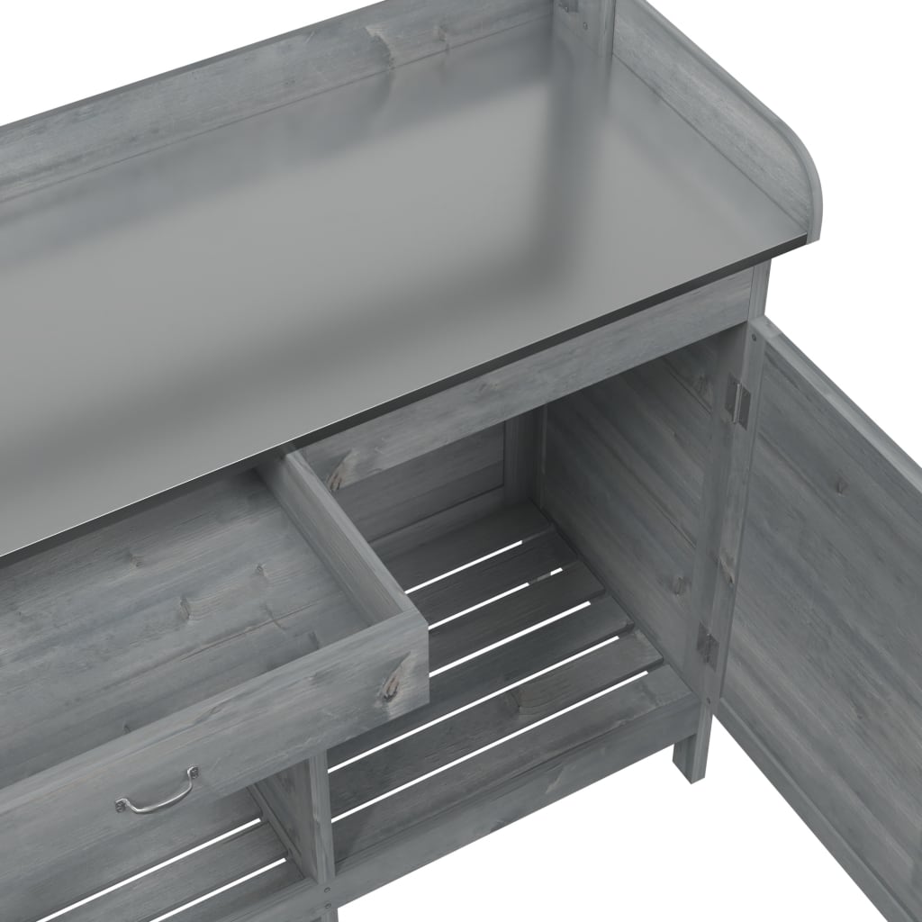 Potting Table with Cabinet Grey 110,5x45x124,5 cm Solid Wood Fir