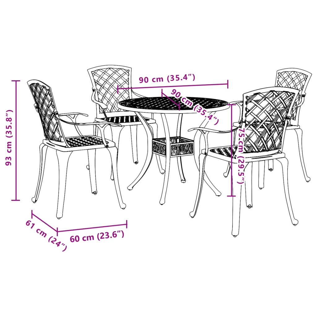 Garden Dining Set | Black | Cast aluminium | Medium | Durable