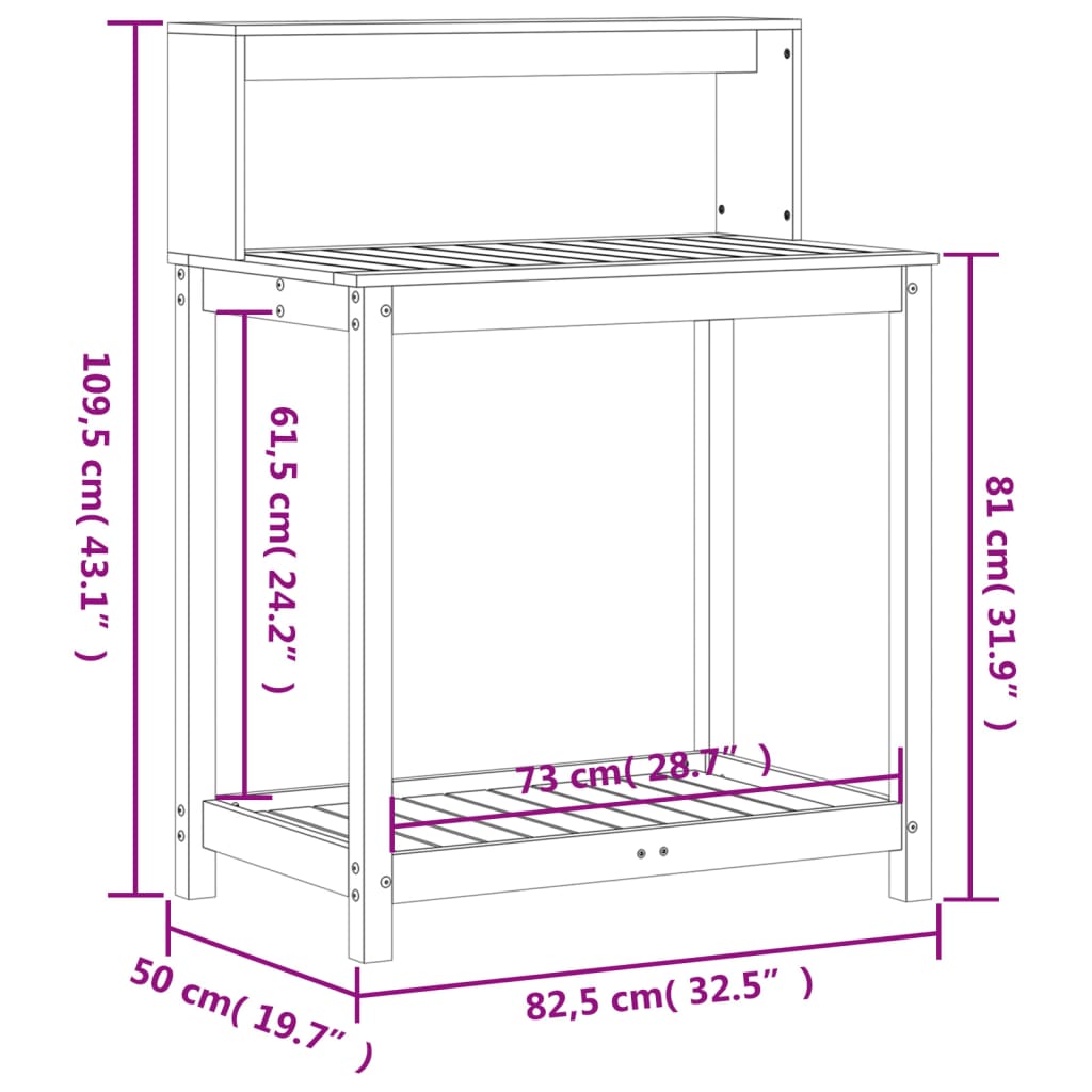 Potting Table with Shelves White 82,5x50x109,5 cm Solid Wood Pine