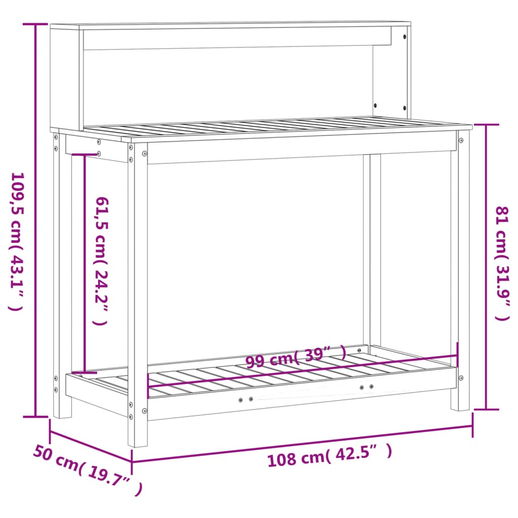 Potting Table with Shelves 108x50x109,5 cm Solid Wood Douglas