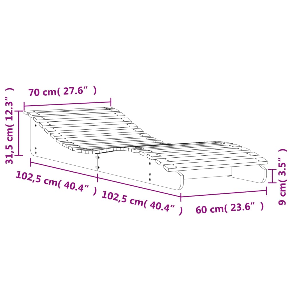 Sun Lounger White 205x70x31,5 cm Solid Wood Pine