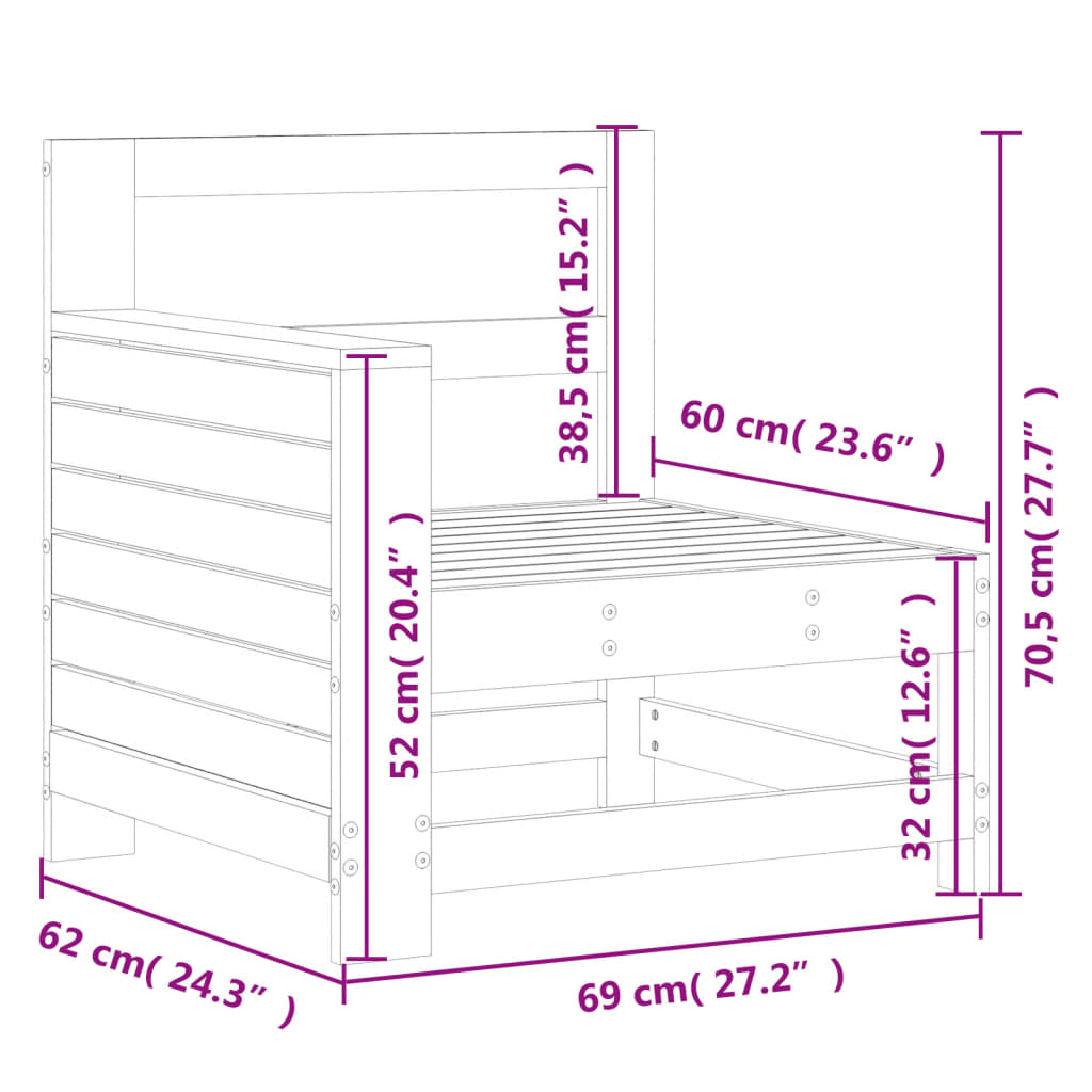 Garden Sofa | Impregnated Wood Pine | 69x62x70.5 cm | Modular