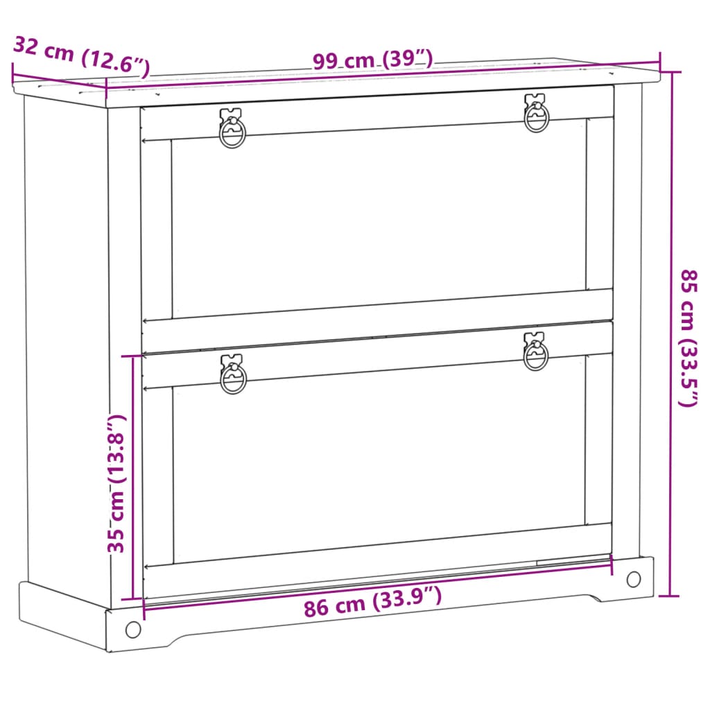 Shoe Cabinet "Corona" 99x32x85 cm Solid Wood Pine