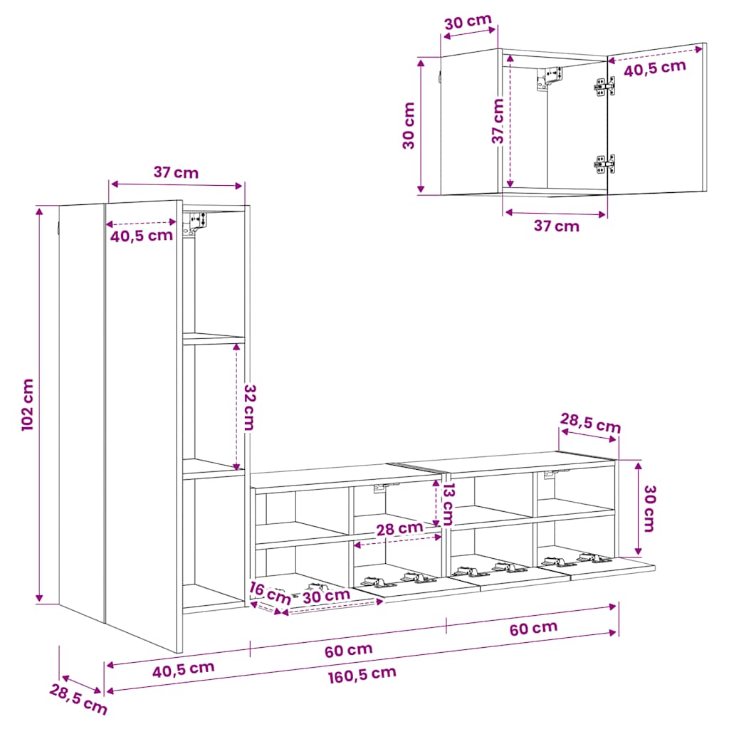 4 Piece TV Wall Units Grey Sonoma Engineered Wood