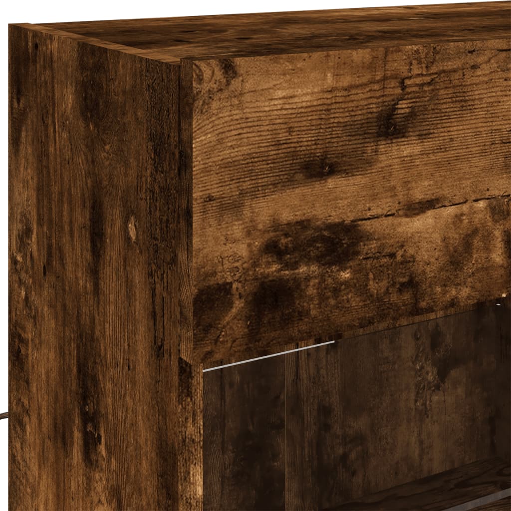 6 Piece TV Wall Cabinet Set with LED Lights Smoked Oak