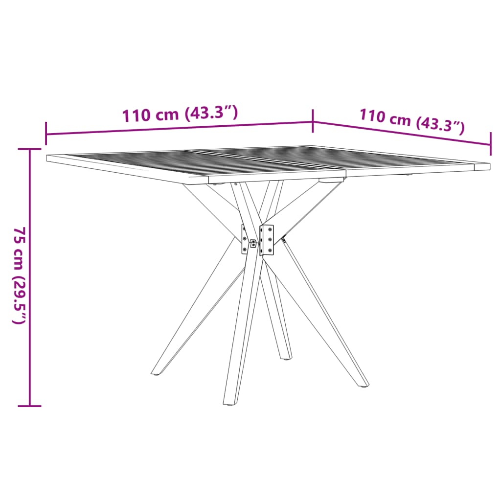 Garden Table | Brown | Solid Acacia wood | 110 cm | Decorative Inlays
