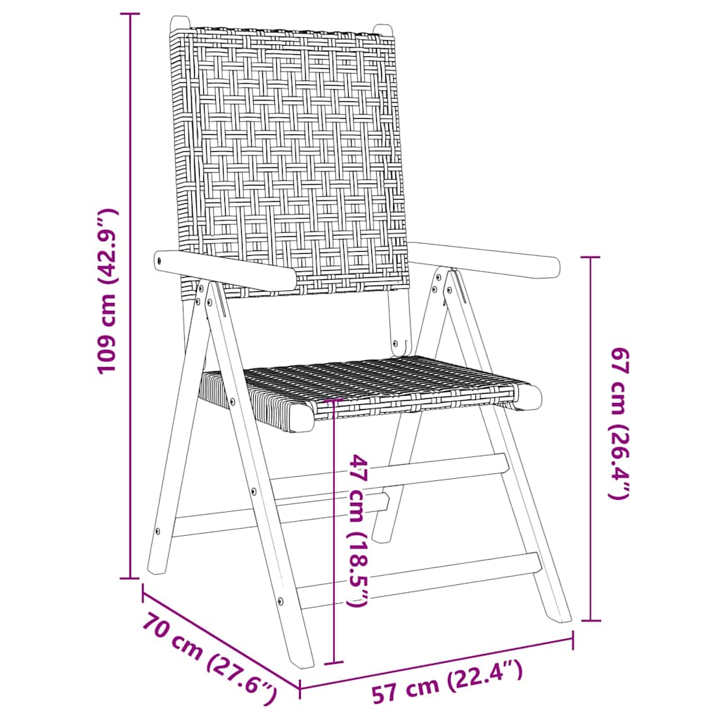 Folding Chairs 2 pcs Black Solid Wood Acacia and Poly Rattan