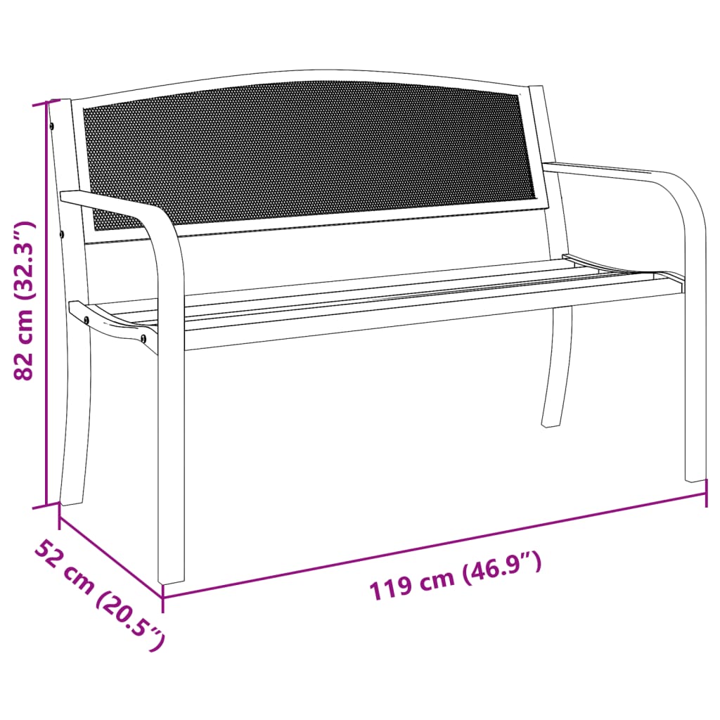Garden Bench | Black | Powder-Coated Steel | Standard | Durable