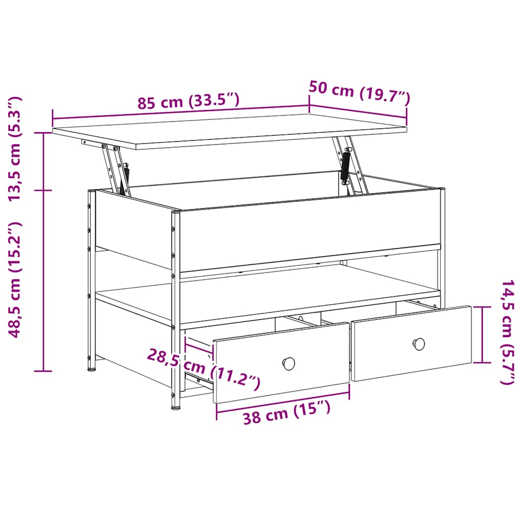 Coffee Table Sonoma Oak 85x50x50 cm Engineered Wood and Metal