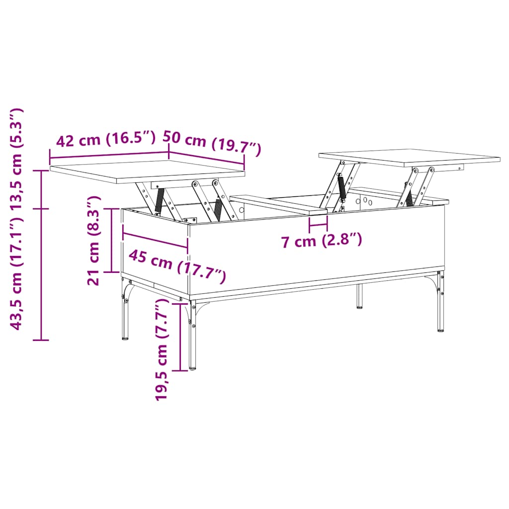 Coffee Table Sonoma Oak 100x50x45 cm Engineered Wood and Metal