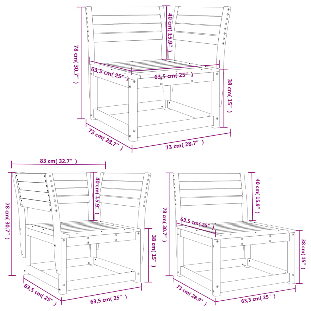 Garden Sofa Set | Wax Brown | Solid pine wood | Medium | Modular