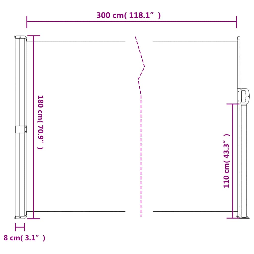 Retractable Side Awning Cream 180x300 cm