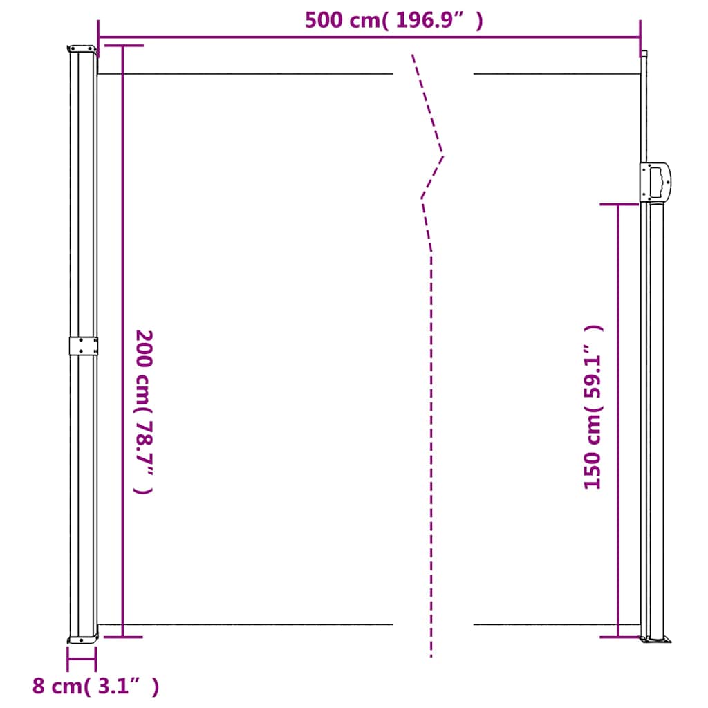 Retractable Side Awning White 200x500 cm