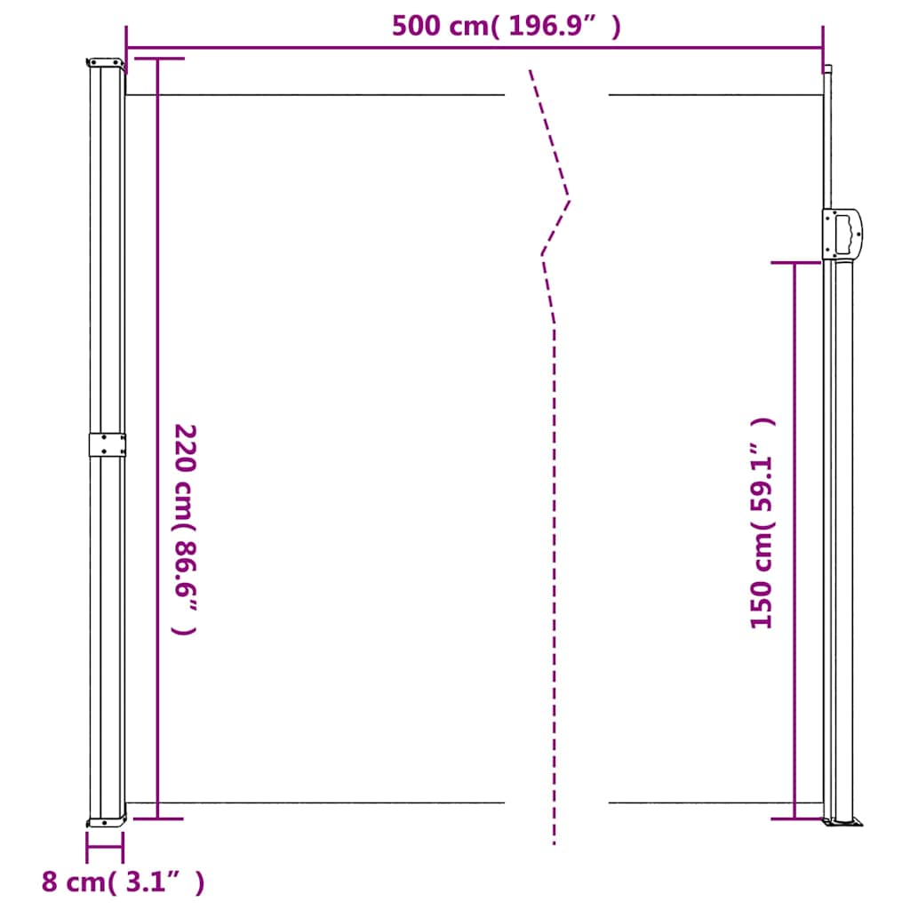 Retractable Side Awning Cream 220x500 cm
