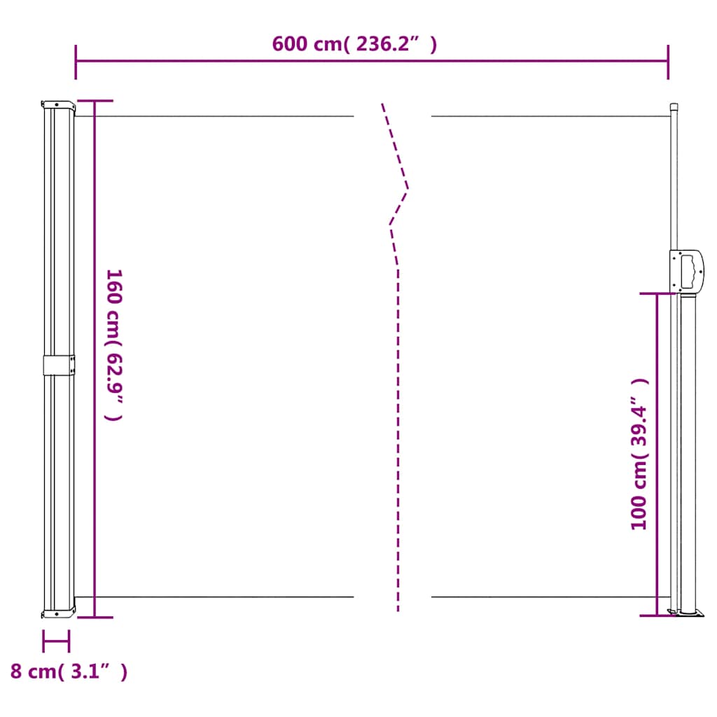 Retractable Side Awning Taupe 160x600 cm