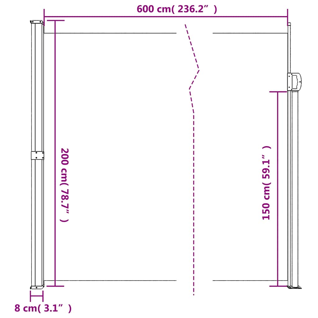 Retractable Side Awning Cream 200x600 cm