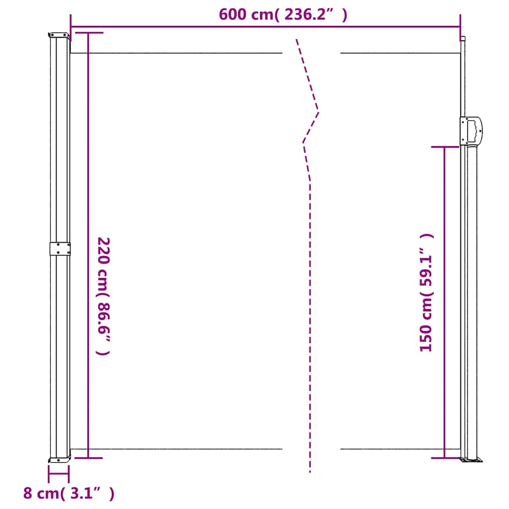 Retractable Side Awning White 220x600 cm
