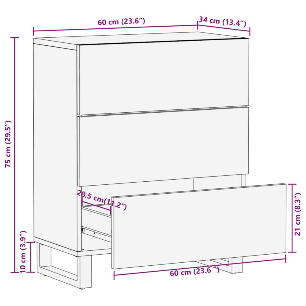 Sideboard 60x34x75 cm Solid Wood Acacia