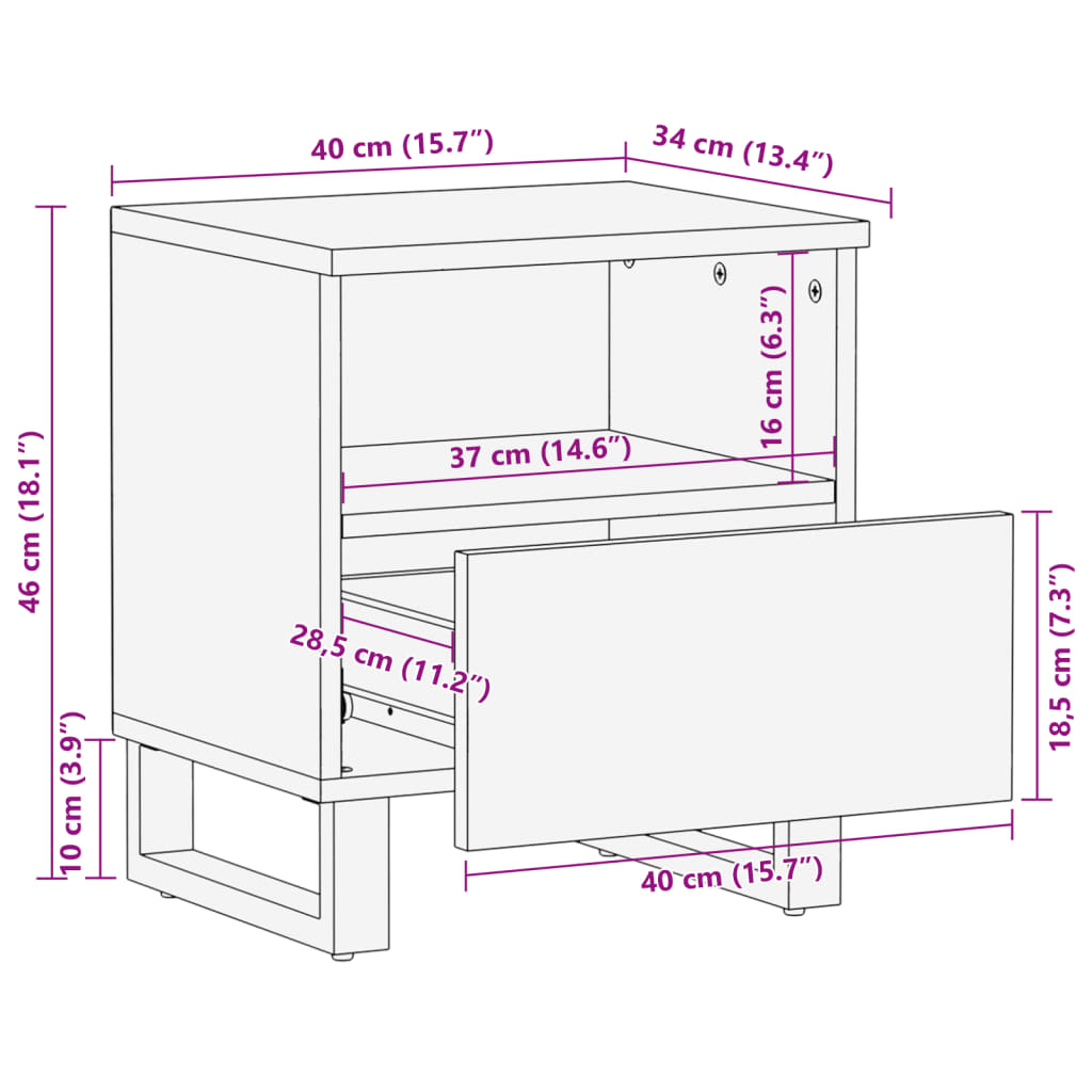 Bedside Cabinet 40x34x46 cm Solid Wood Acacia