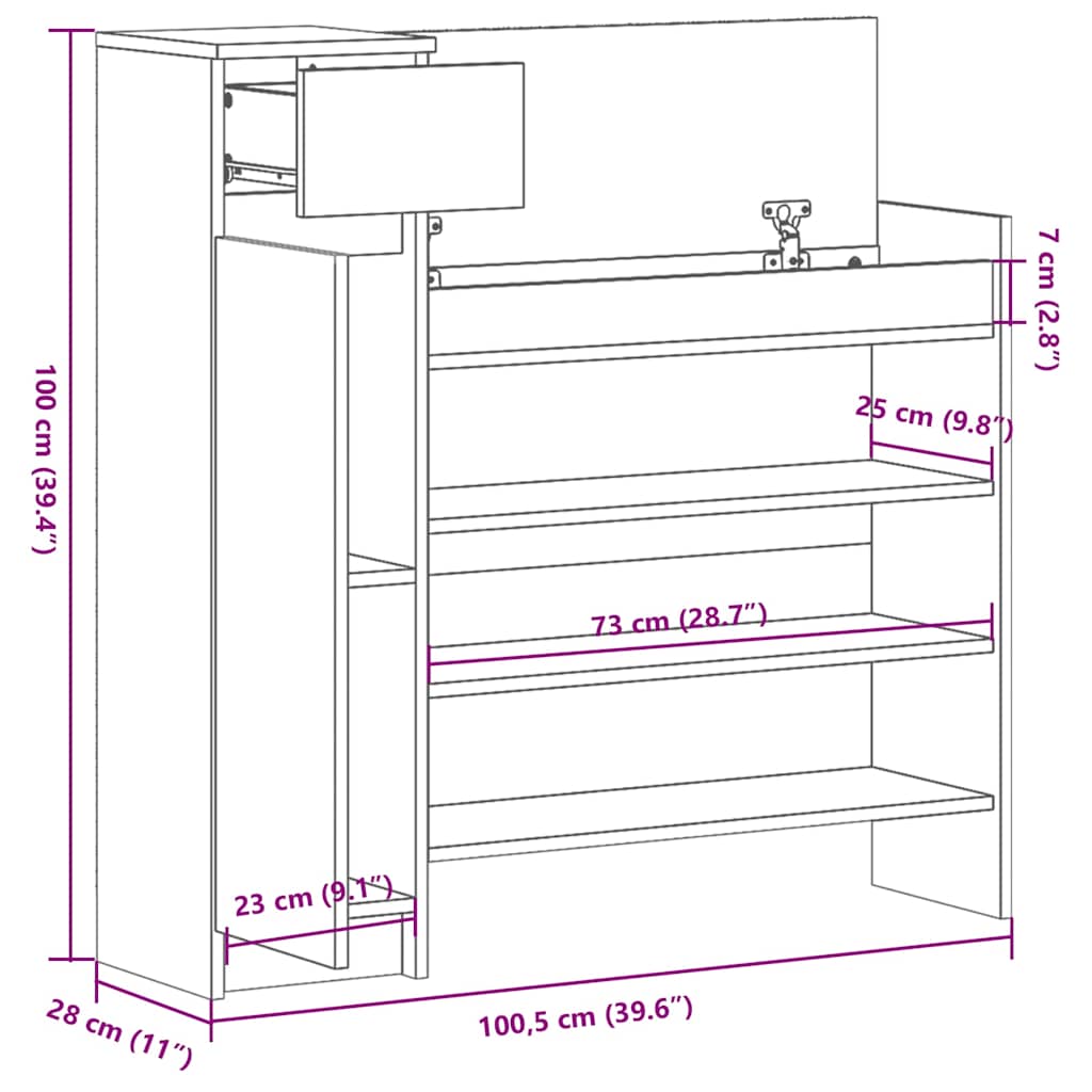Shoe Cabinet Black 100,5x28x100 cm Engineered Wood