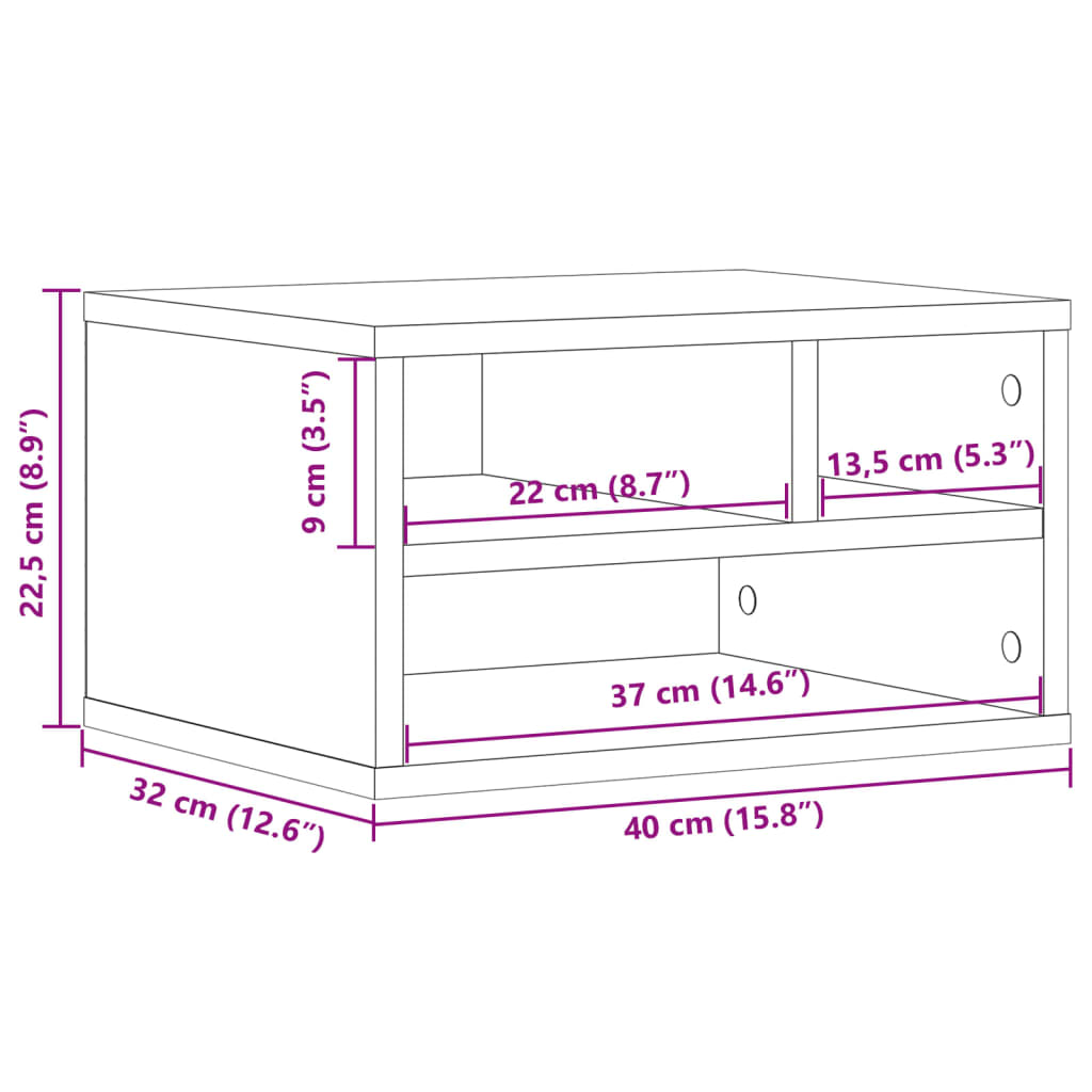 Printer Stand Smoked Oak 40x32x22,5 cm Engineered Wood