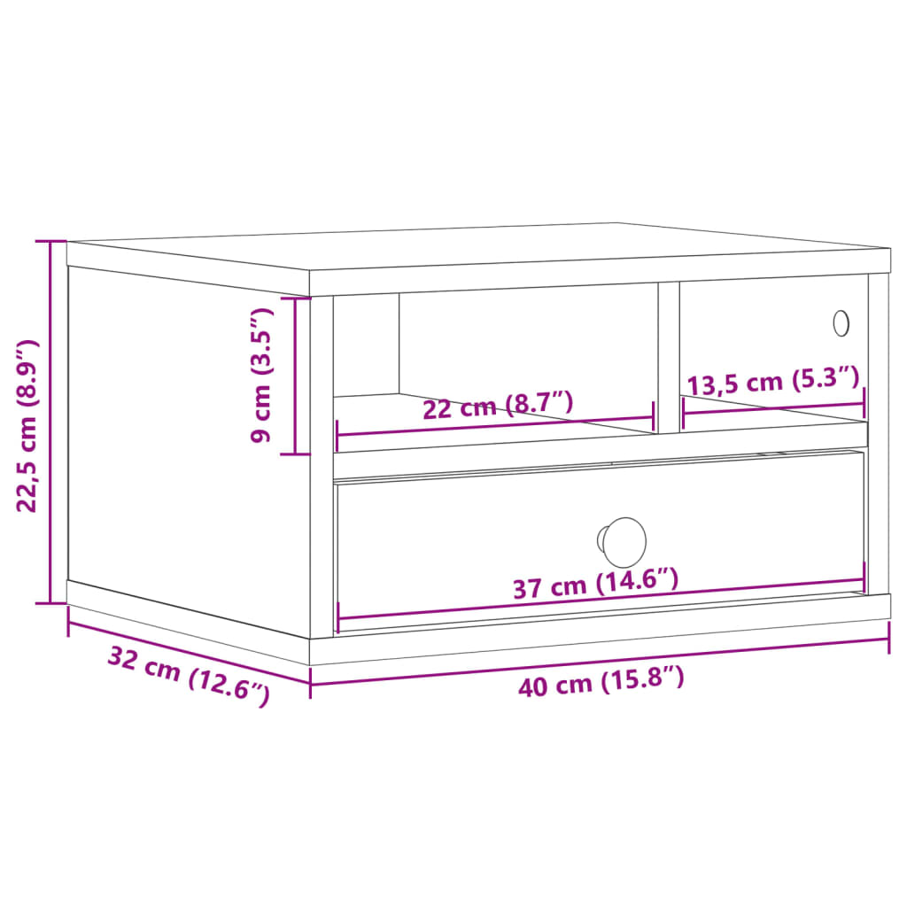 Printer Stand Smoked Oak 40x32x22,5 cm Engineered Wood