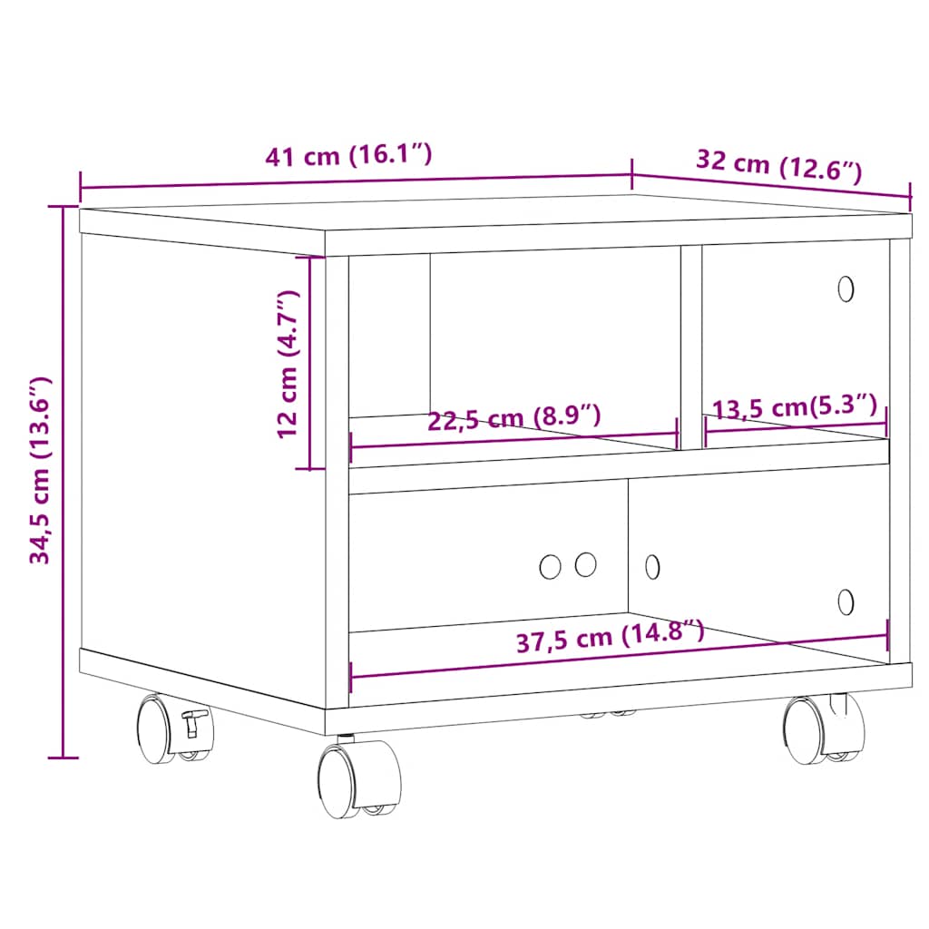 Printer Stand with Wheels White 41x32x34,5 cm