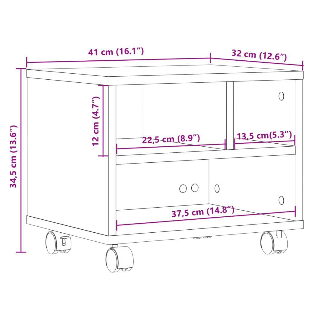 Printer Stand with Wheels Sonoma Oak 41x32x34,5 cm