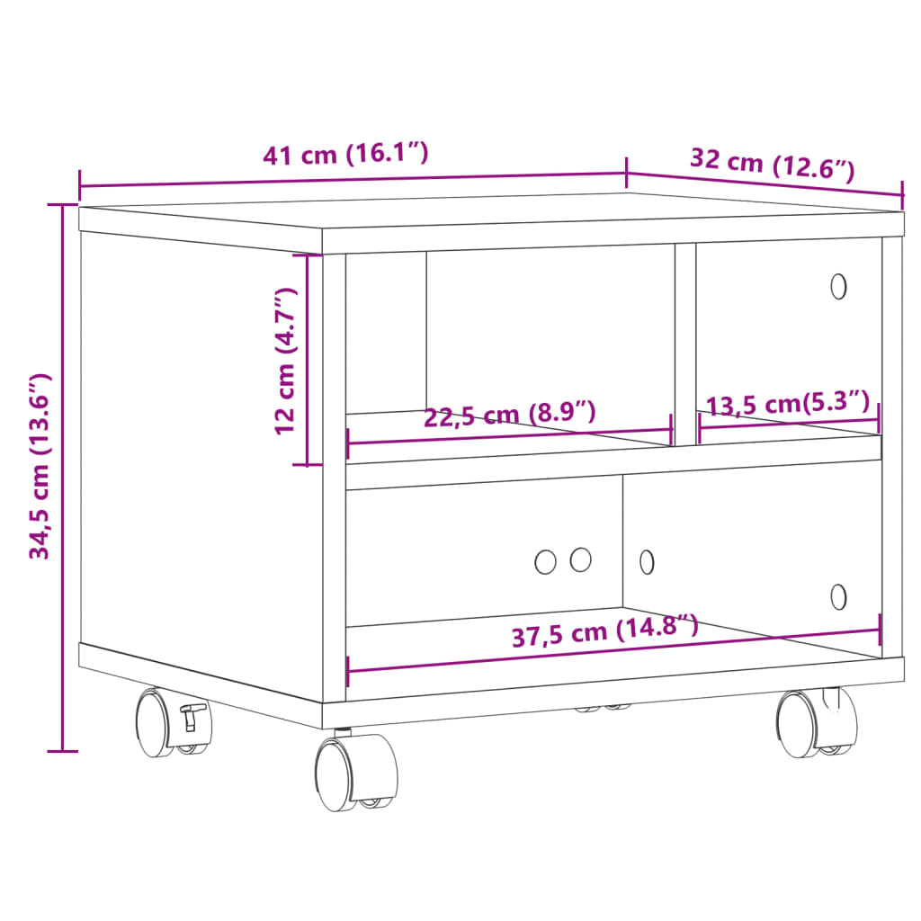 Printer Stand with Wheels Grey Sonoma 41x32x34,5 cm