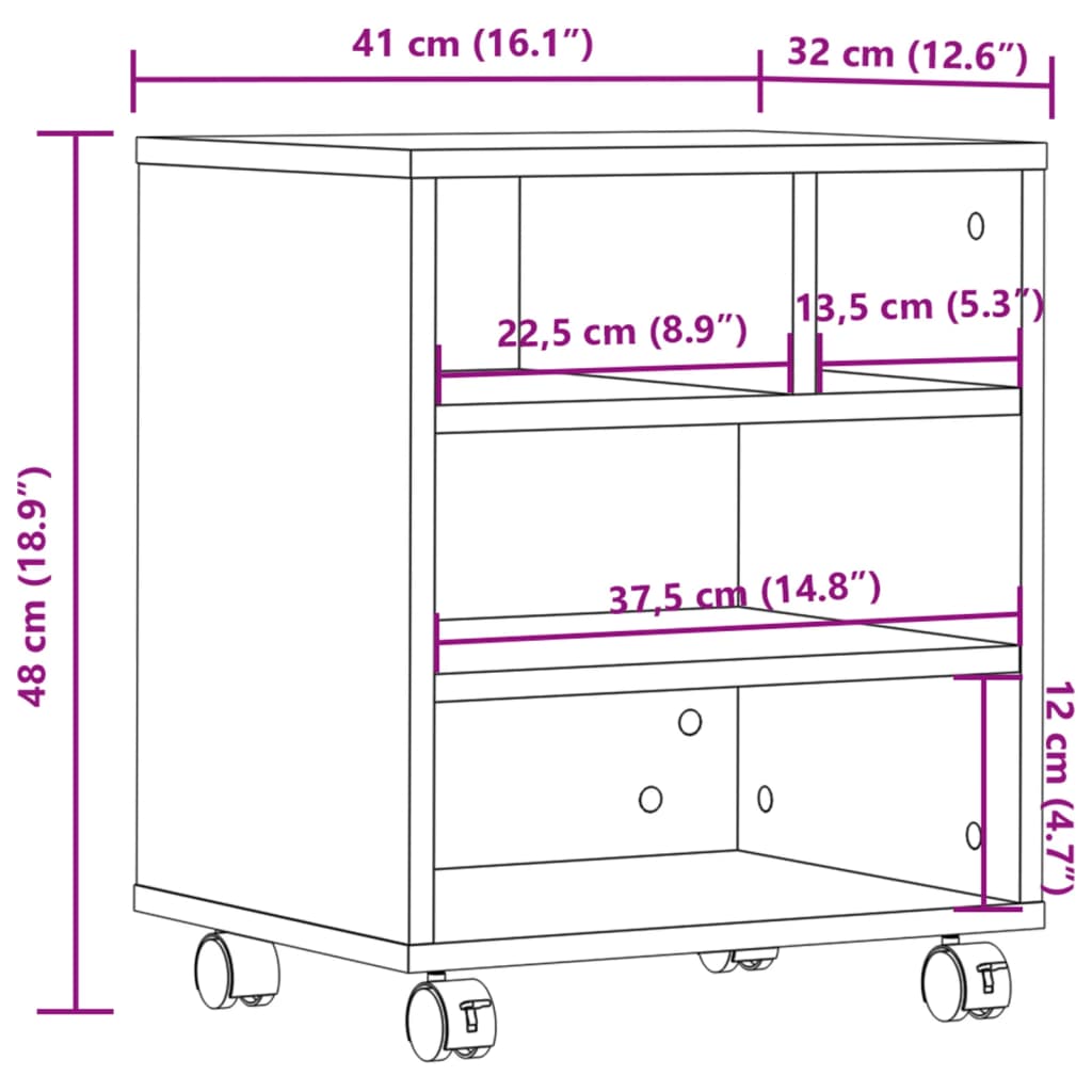 Printer Stand with Wheels Grey Sonoma 41x32x48 cm
