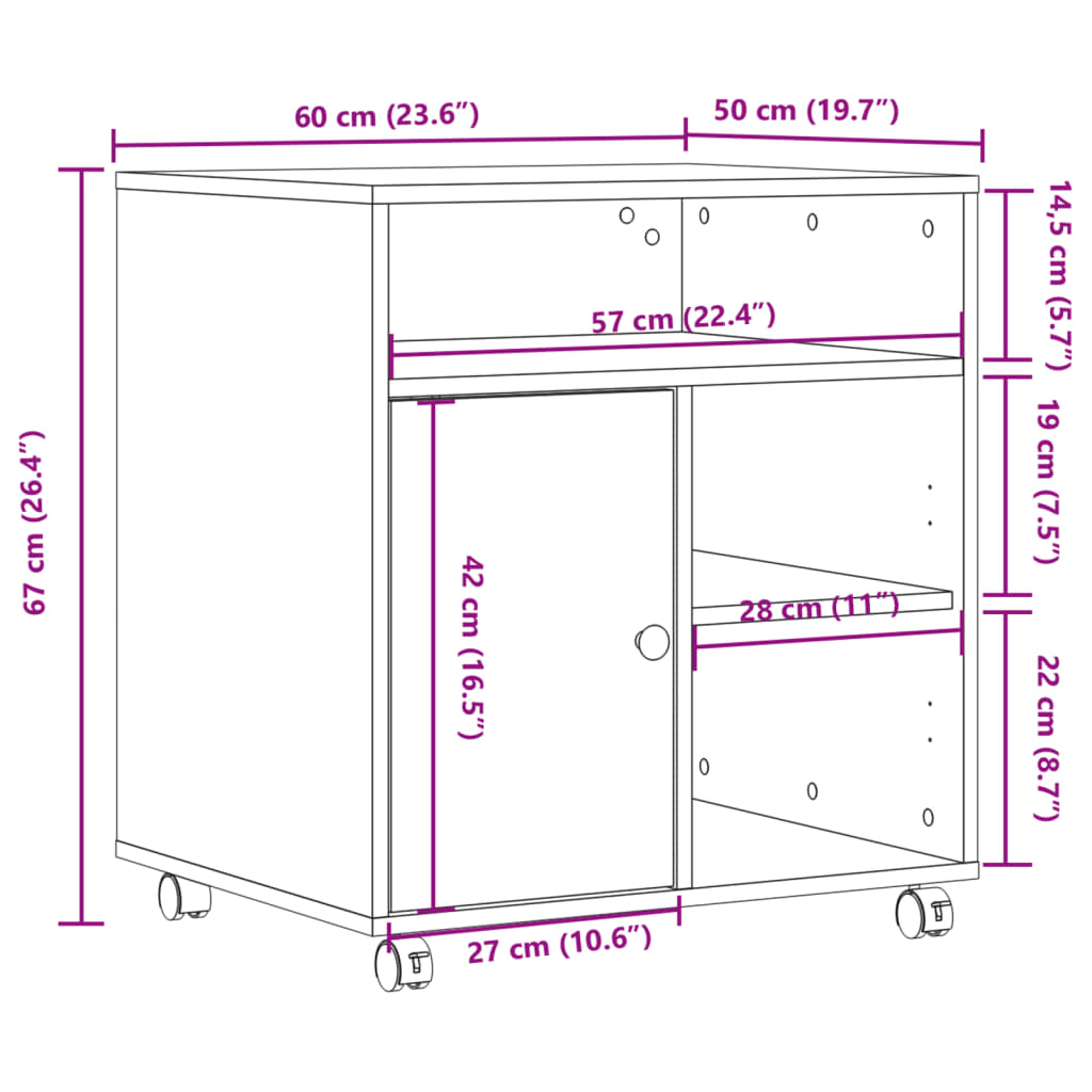 Printer Stand with Wheels Sonoma Oak 60x50x67 cm