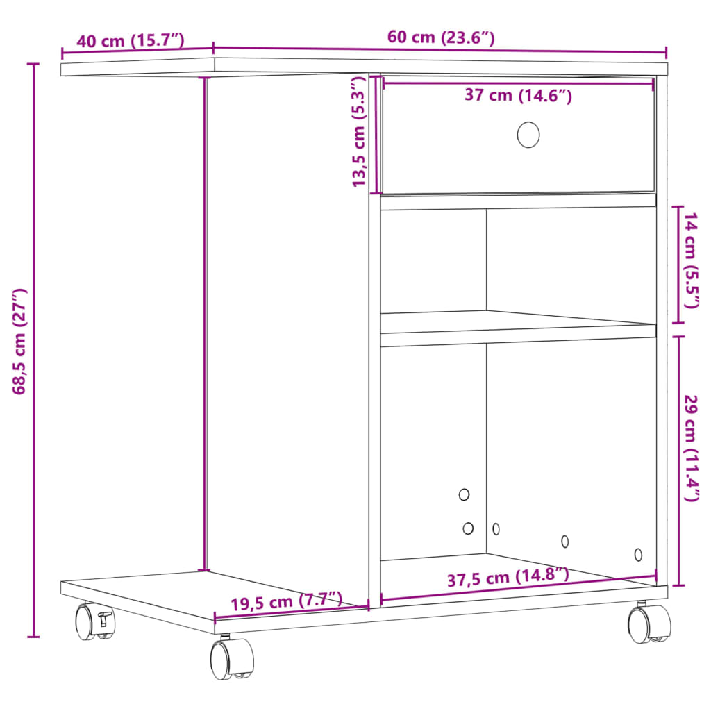Printer Stand with Wheels Grey Sonoma 60x40x68,5 cm