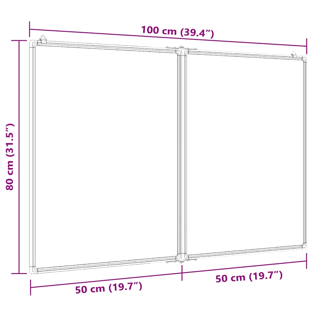 Magnetic Whiteboard Foldable 100x80x1,7 cm Aluminium