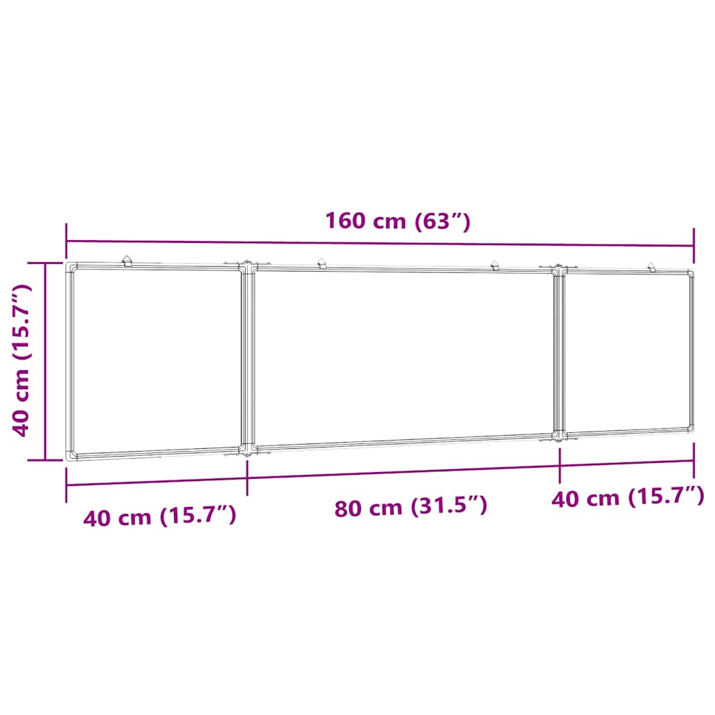Magnetic Whiteboard Foldable 160x40x1,7 cm Aluminium