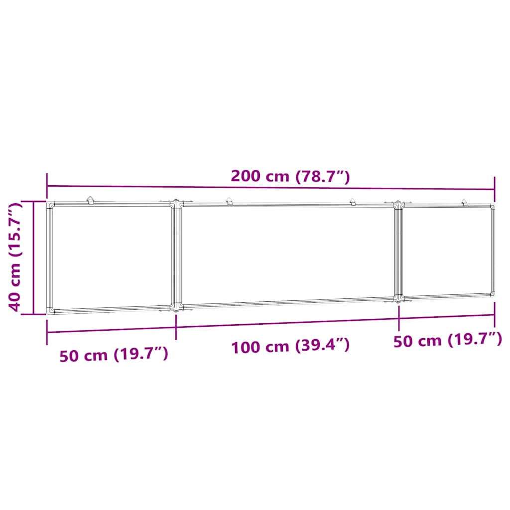 Magnetic Whiteboard Foldable 200x40x1,7 cm Aluminium
