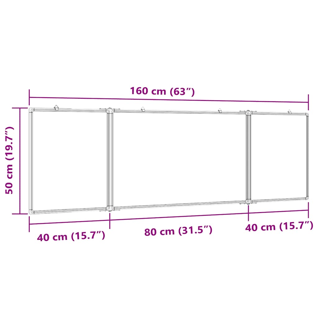 Magnetic Whiteboard Foldable 160x50x1,7 cm Aluminium