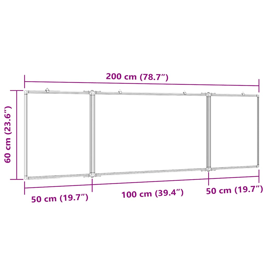 Magnetic Whiteboard Foldable 200x60x1,7 cm Aluminium