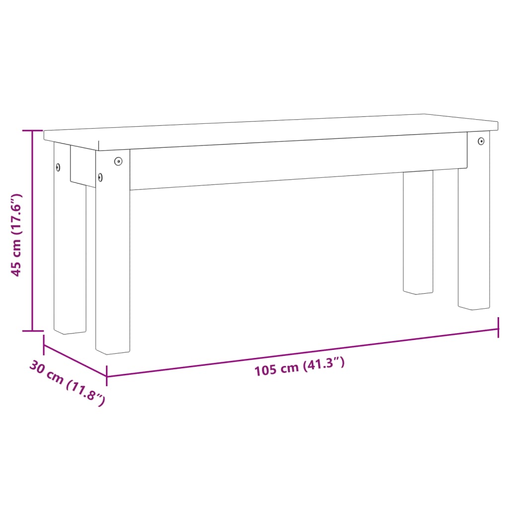 Dining Bench "PANAMA" White 105x30x45 cm Solid Wood Pine