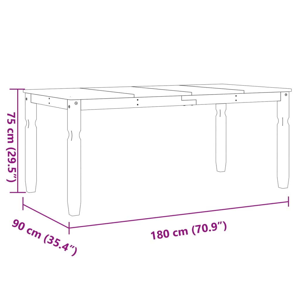 Dining Table "Corona" White 180x90x75 cm Solid Wood Pine