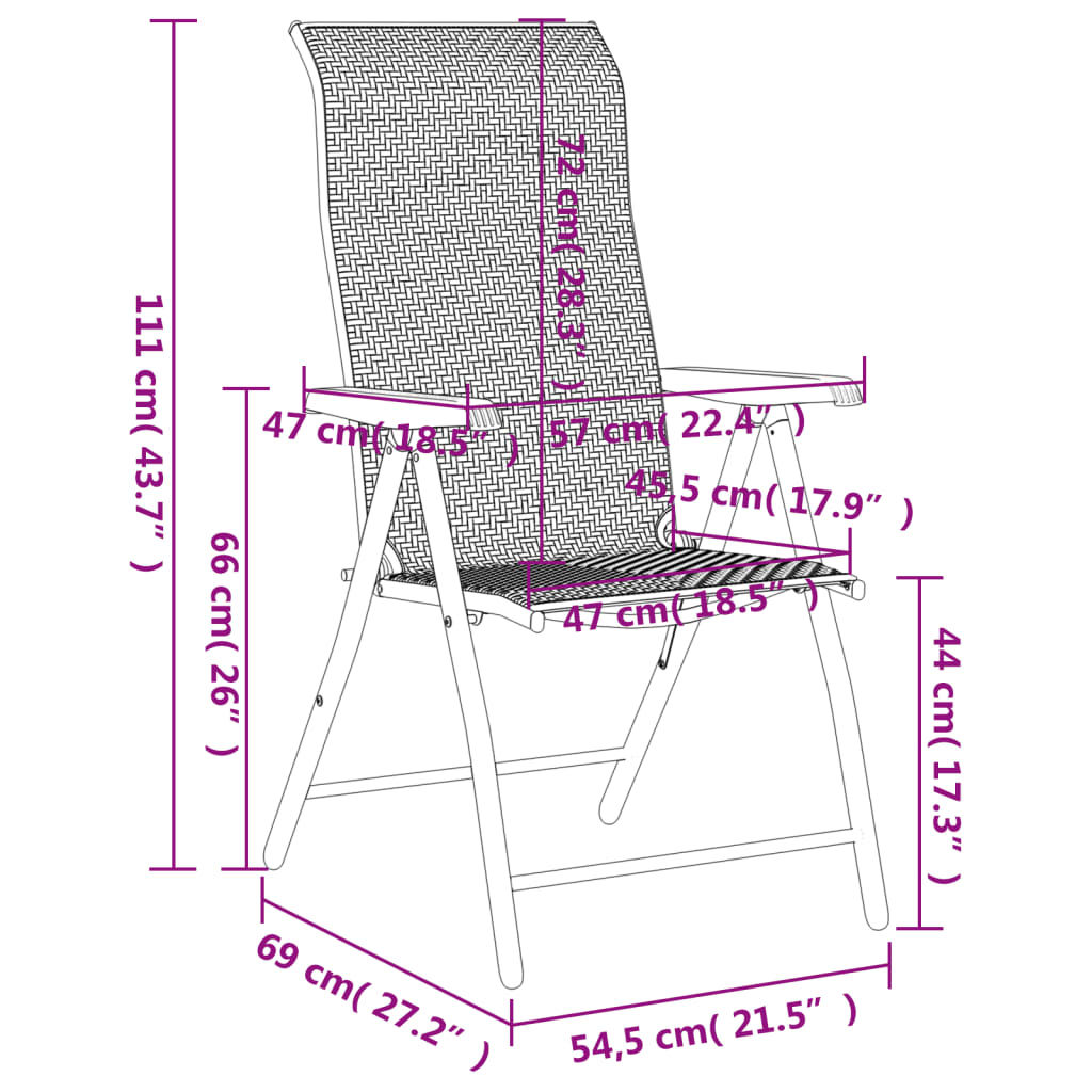 Folding Chairs 2 pcs Brown Poly Rattan