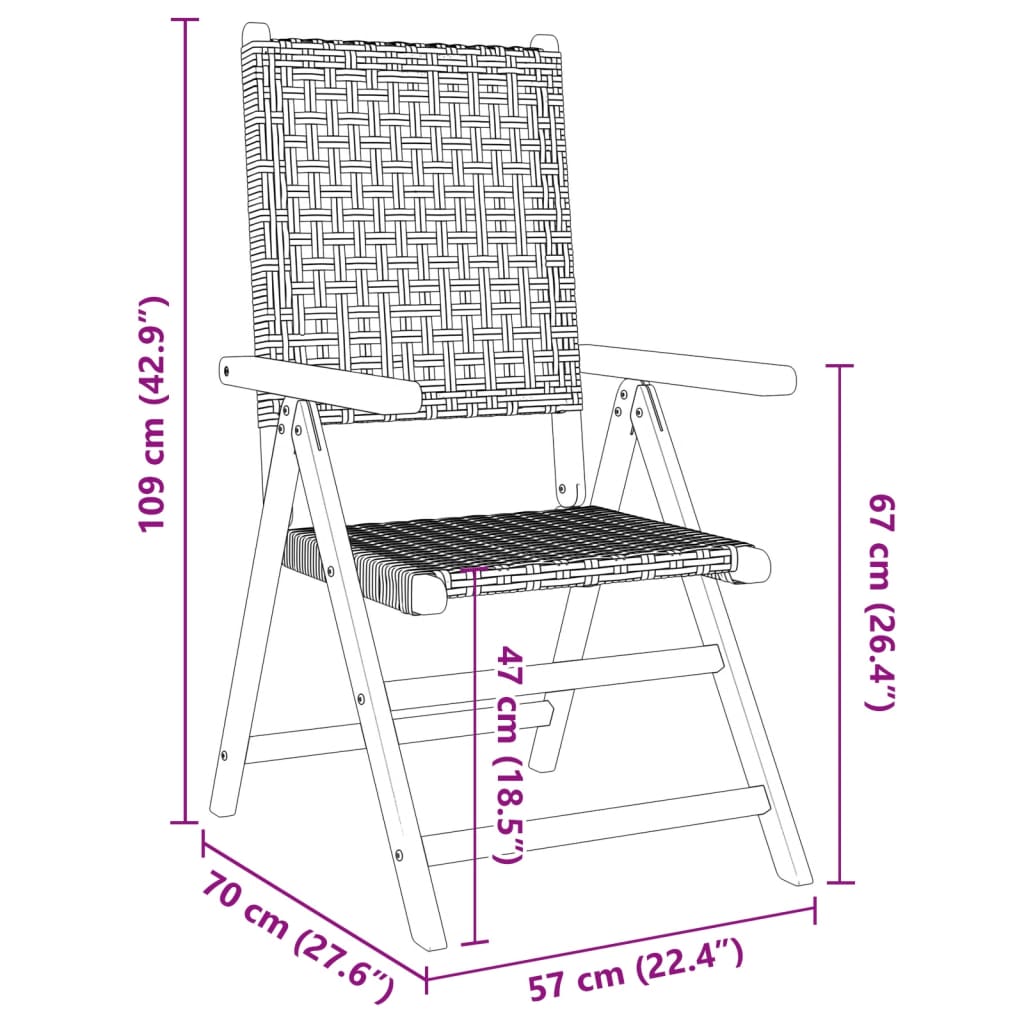 Reclining Folding Chairs 4 pcs Beige Poly Rattan and Solid Wood