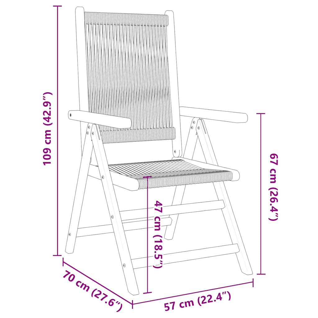 Reclining Folding Chairs 6 pcs Black Solid Wood Acacia