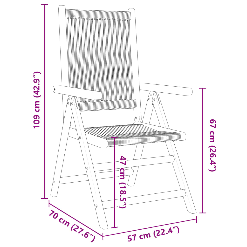 Reclining Folding Chairs 8 pcs Black Solid Wood Acacia