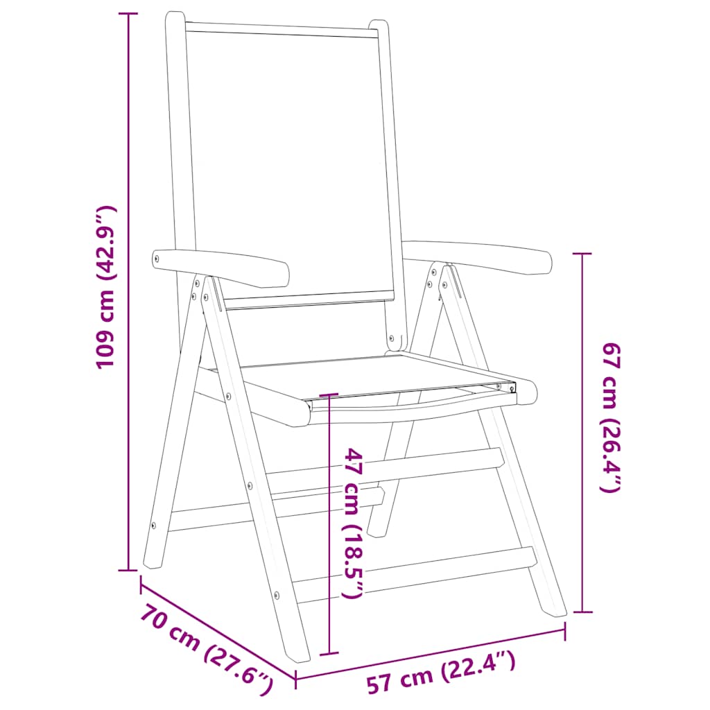 Reclining Folding Chairs 6 pcs Blue and White Fabric and Solid Wood