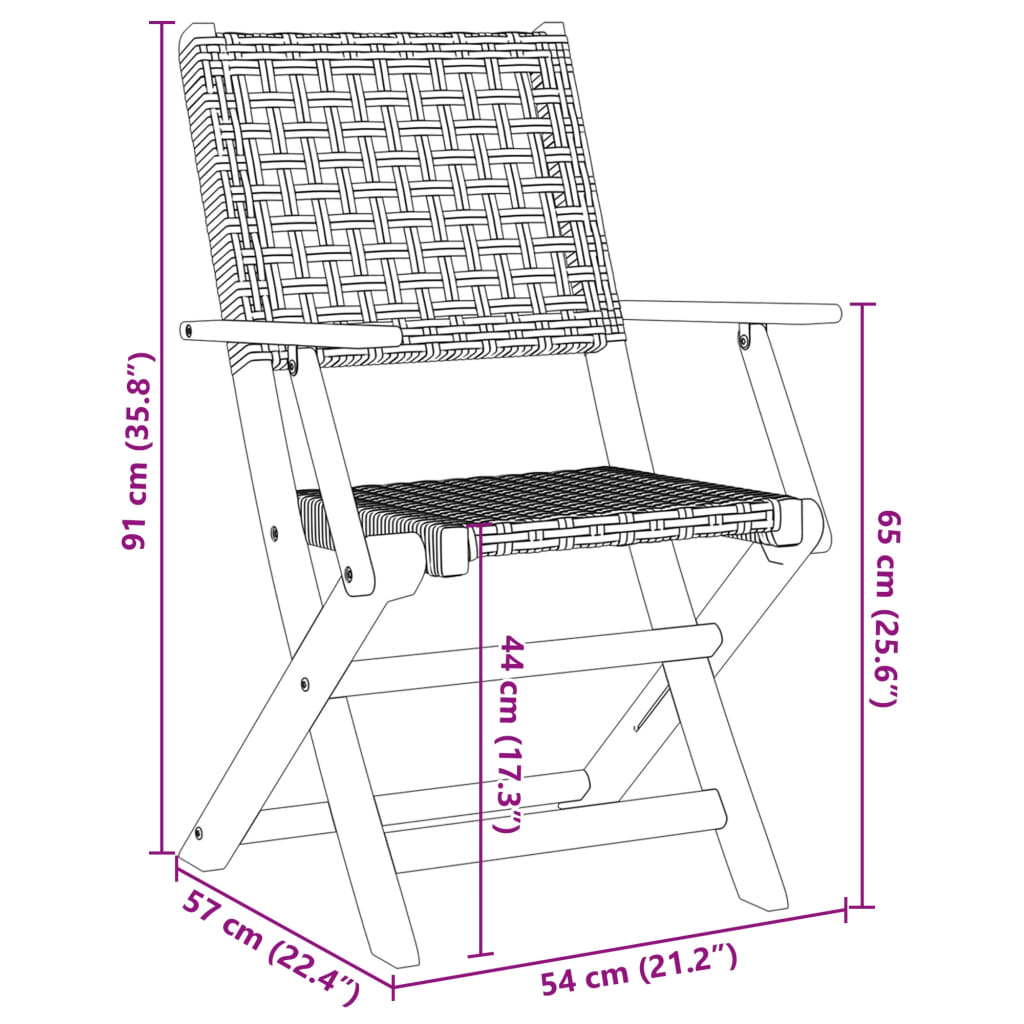 Folding Chairs 4 pcs Grey Poly Rattan and Solid Wood