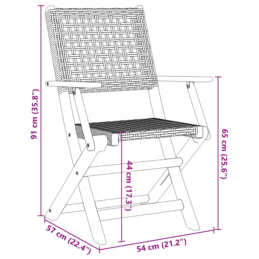 Folding Chairs 8 pcs Grey Poly Rattan and Solid Wood