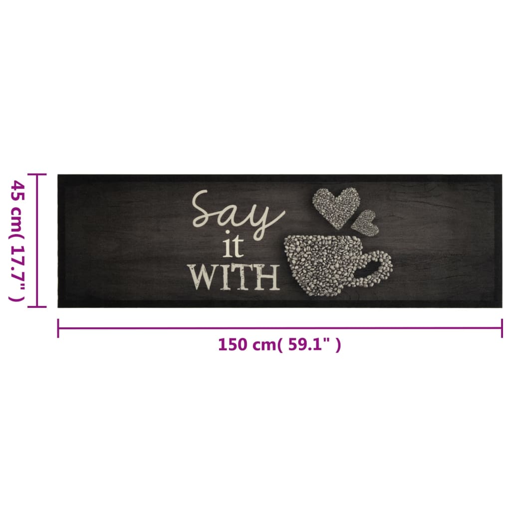 Kitchen Rug Washable Cup Black 45x150 cm Velvet
